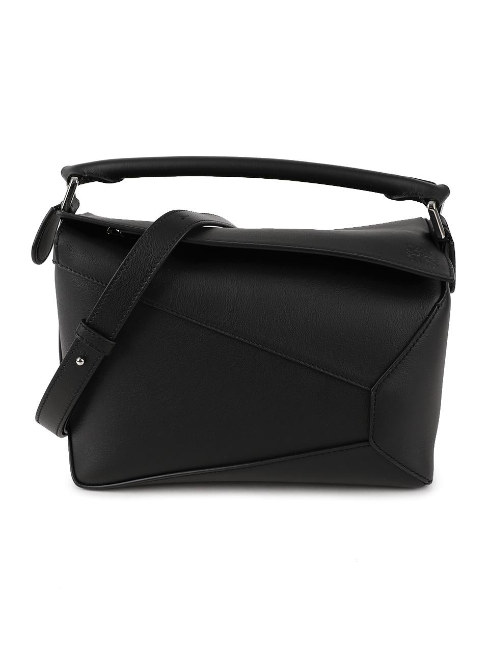 LOEWE Small Puzzle Edge Bag Black Leather Tote A510P60 XAC 1100