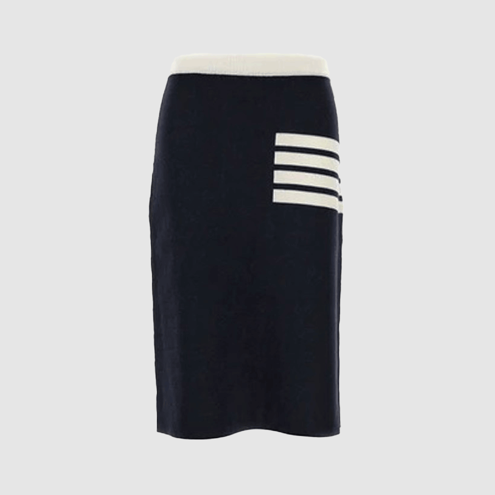 THOM BROWNE Women’s Merino Wool A-Line Skirt Navy