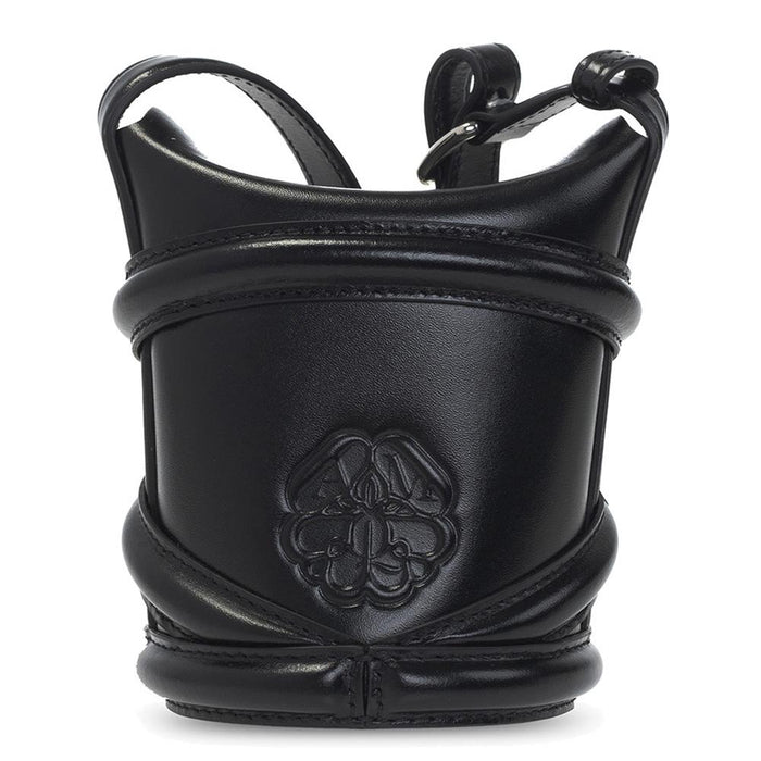 Alexander Mcqueen Logo Curve Micro Bucket Bag Black Leather Crossbody