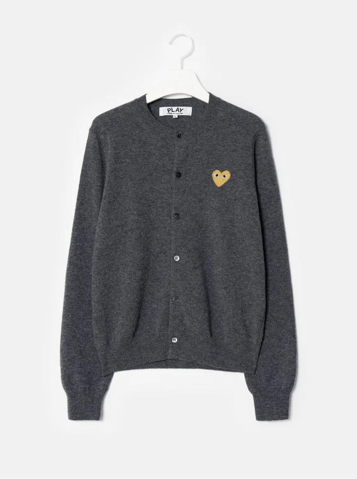 Comme des Garcons Charcoal Cardigan with Gold Heart Patch Unisex