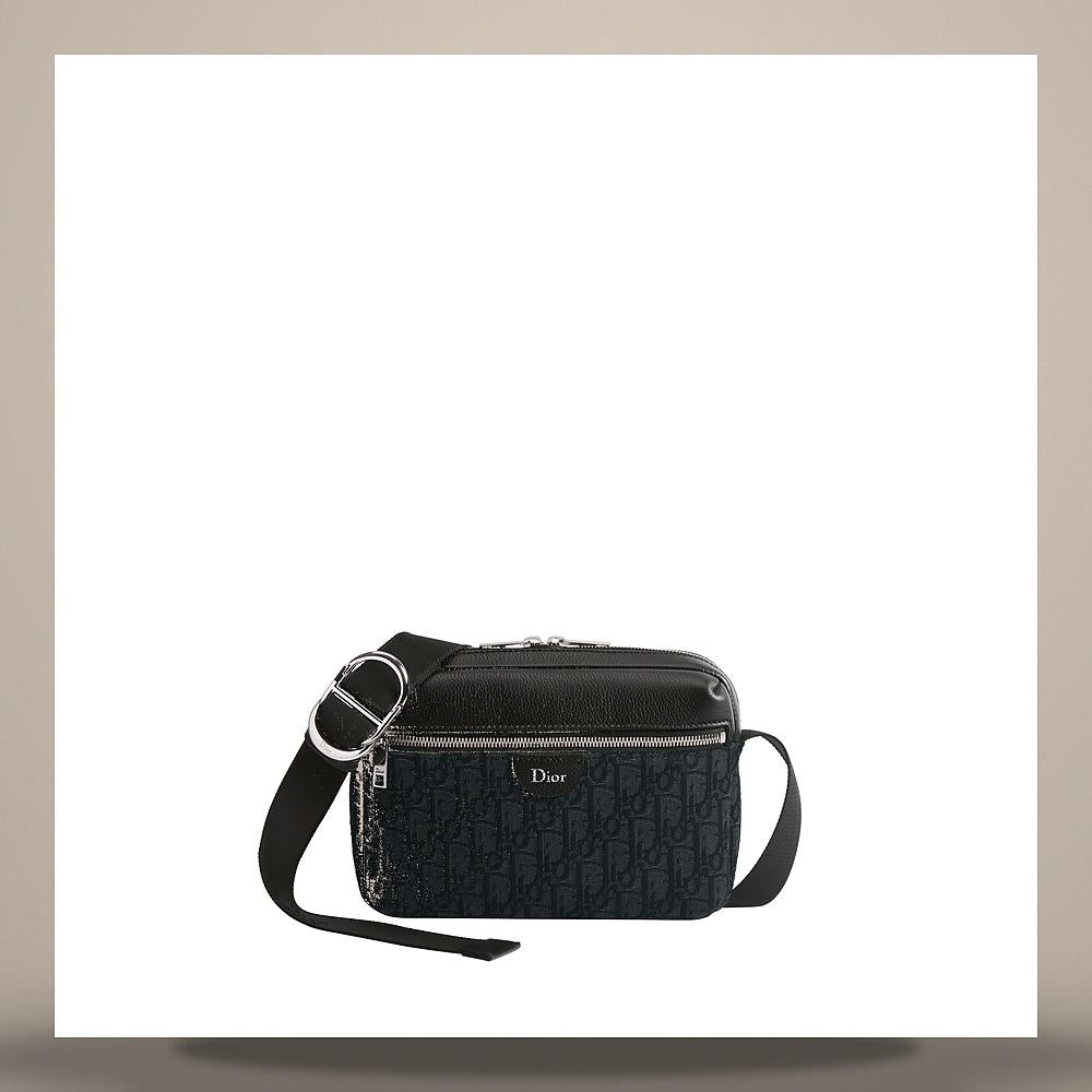 DIOR Rider Zipper Strap Bag Black Dior Oblique Jacquard Grained 1DBPO488YUS H03E
