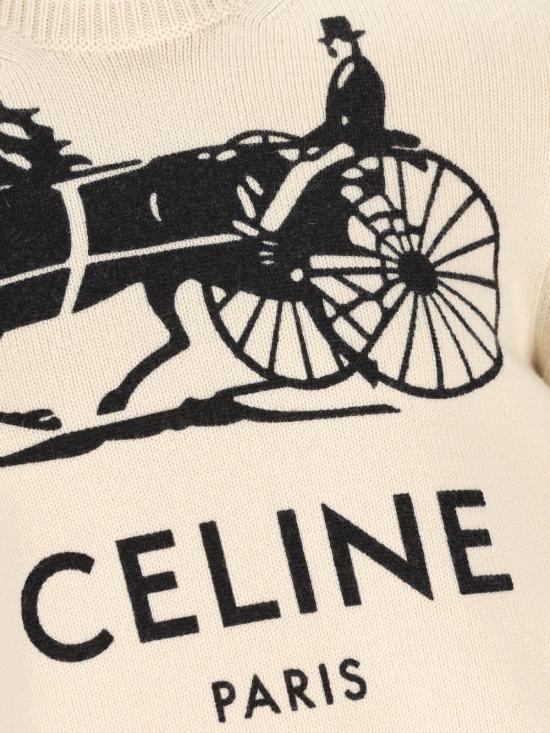 CELINE White Black Wool Round Neck Knit Sweater for Men