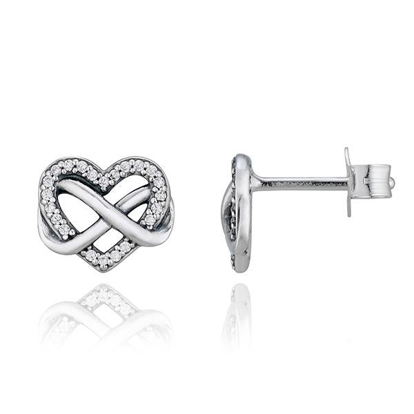 PANDORA Sparkling Infinity Heart Stud Earrings Silver for Women