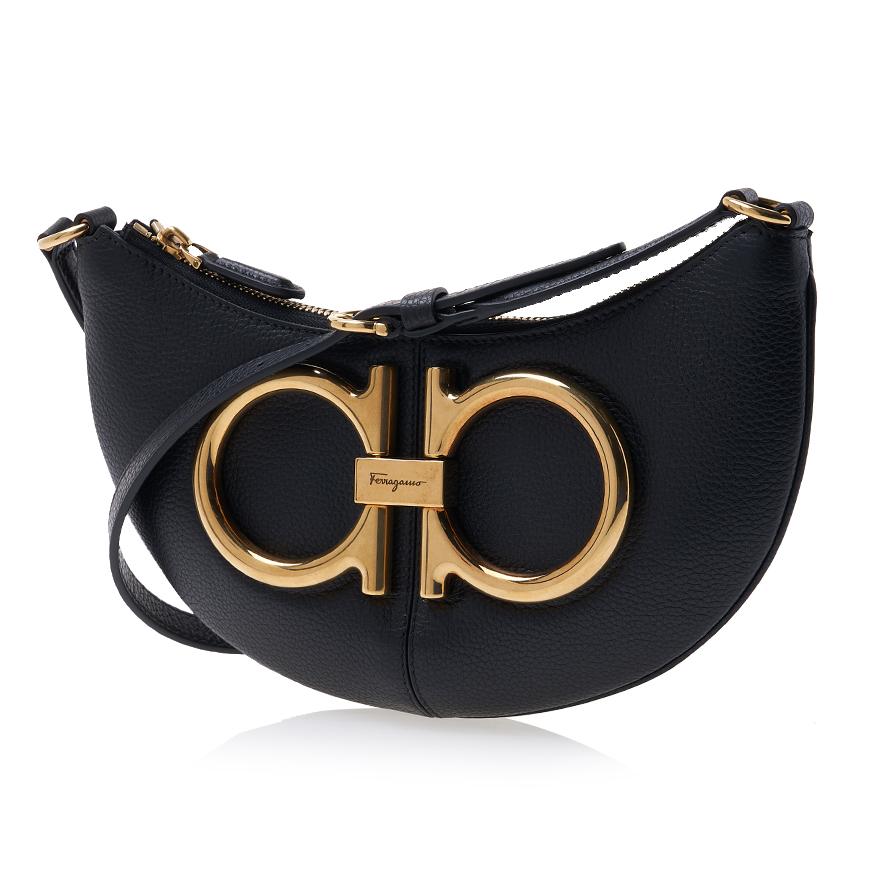 Ferragamo Maxi Double Gancini Shoulder Bag for Women 21 2936 NERO 0759922 1