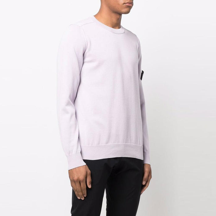 STONE ISLAND Lavender Round Neck Knit Sweater with Logo Patch 7615540B2 V0086