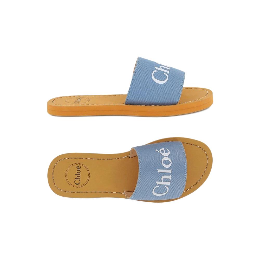 Chloe Kids Women Logo Strap Sandals Blue