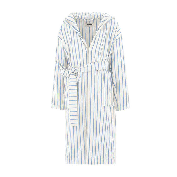 TEKLA Terry Soft Blue Stripe Hooded Robe Bath Gown HBTH 284