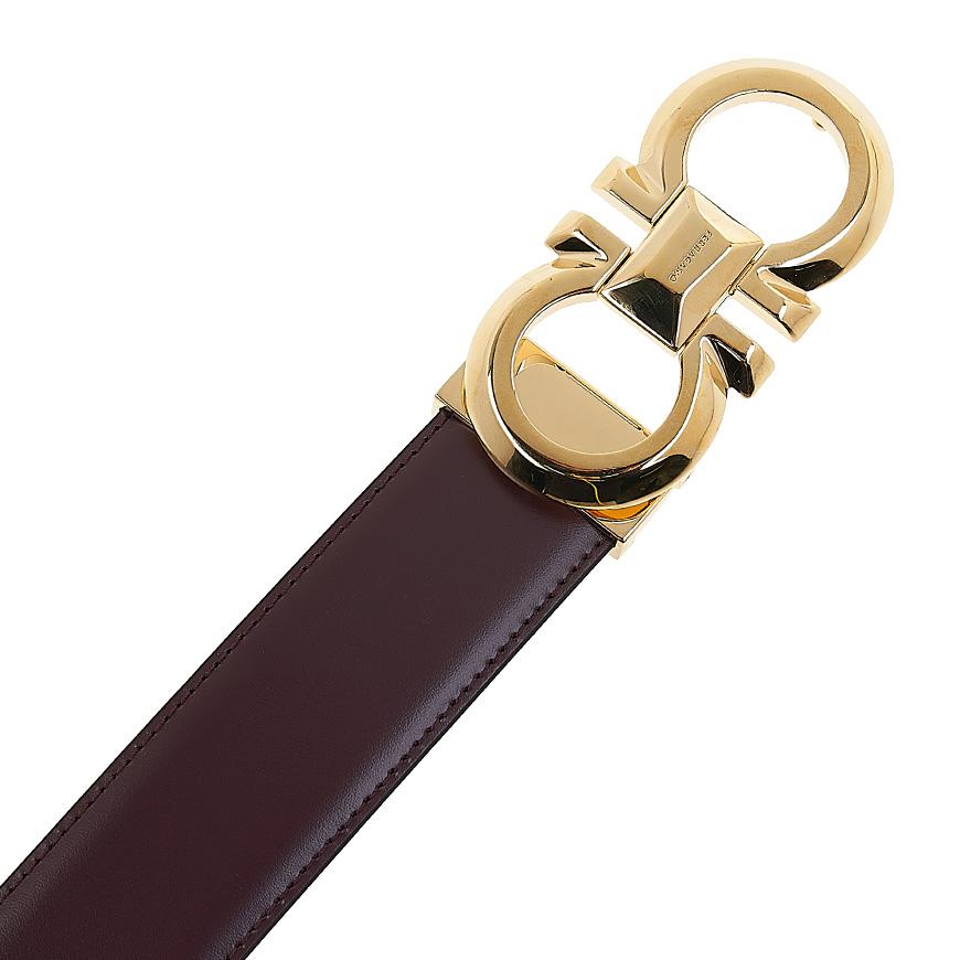 Ferragamo Men’s Reversible Gancini Leather Belt DARK BAROLO 0770938