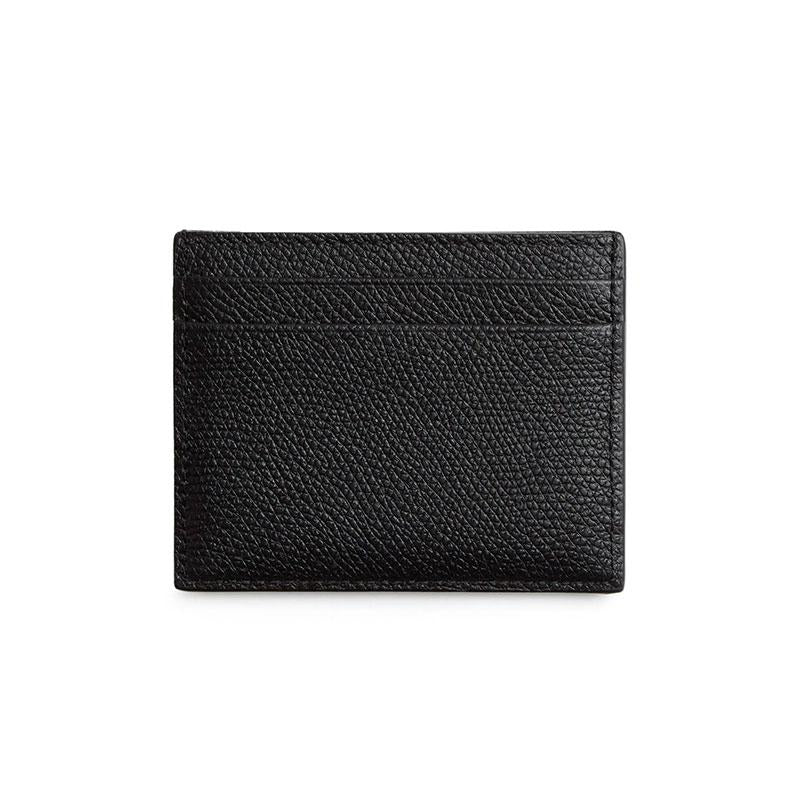 VALENTINO V Logo Signature Leather Card Holder Wallet Black