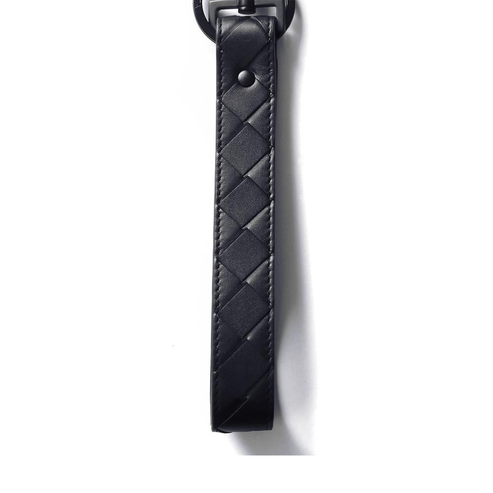 Bottega Veneta Intrecciato Woven Leather Keyring Navy Keychain