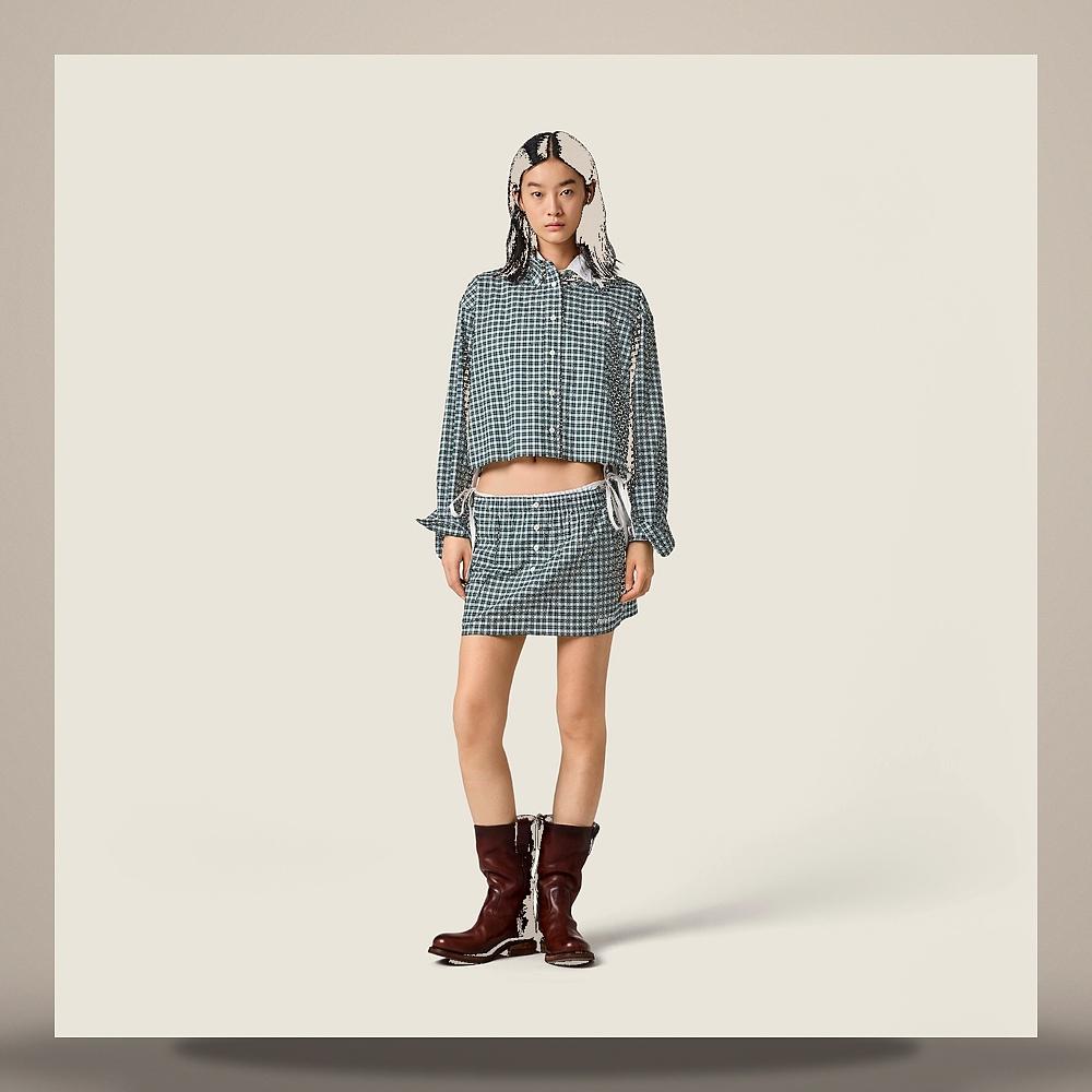 Miu Miu Check Shirt Women’s Cotton Tee Top MK1659 19U3 F0A8Z