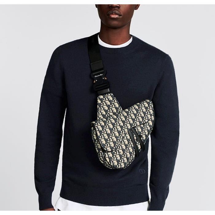 DIOR Beige Black Oblique Jacquard Saddle Crossbody Bag