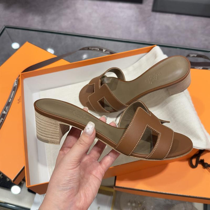 HERMES Oasis Sandals Calfskin Classic White Gold Black