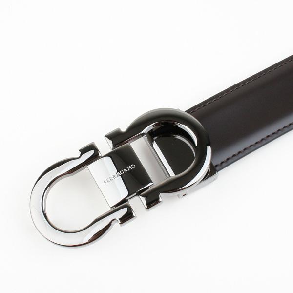 Ferragamo Hickory/Nero Reversible Double Gancini Square Buckle 30mm HICKORY NERO