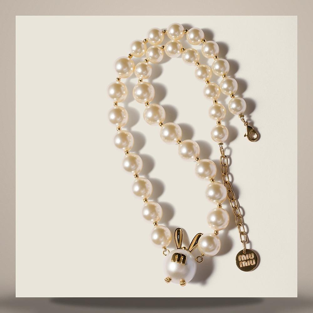 Miu Miu Metal and Pearl Necklace 5IC348 2G9O F0SAJ