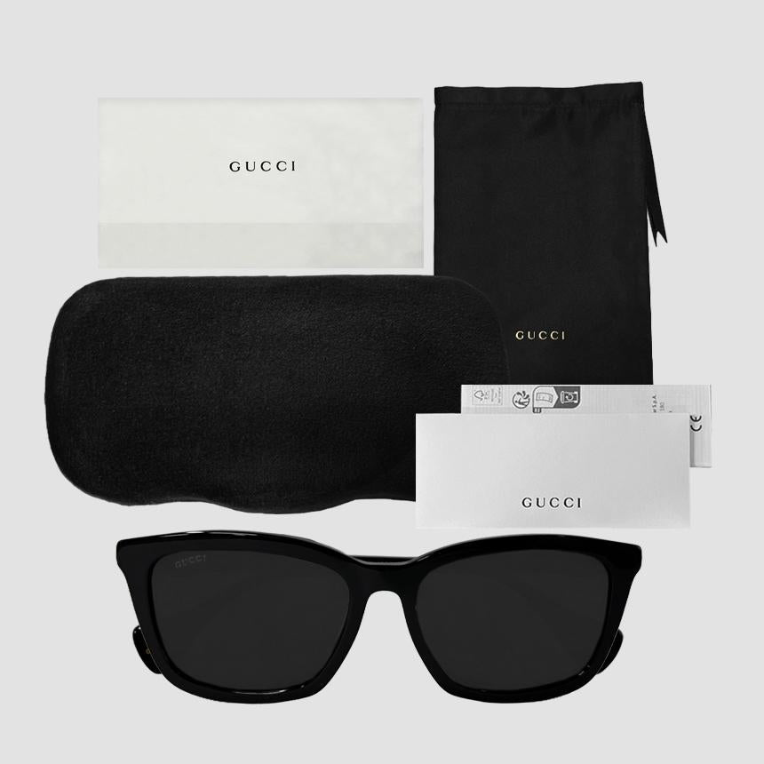 GUCCI Black Square Sunglasses Asian Fit Unisex GG Logo