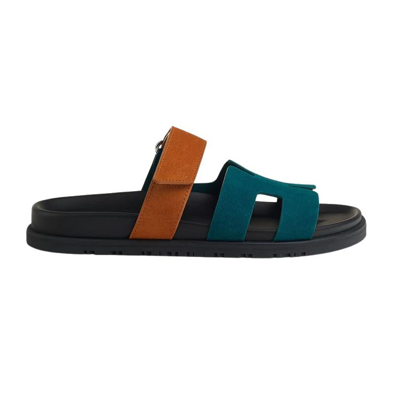 HERMES Women’s Chypre Suede Goatskin Two-Tone Sandals