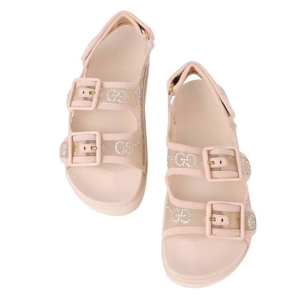 GUCCI Crystal GG Sandals Women’s Black Leather Sandals