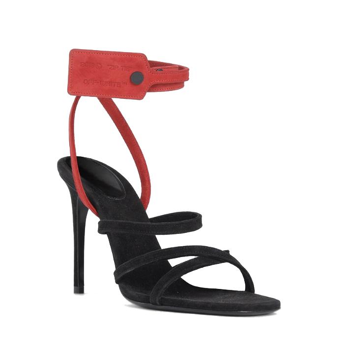 OFF WHITE Strap Sandal Heels Women Black Leather Sandals