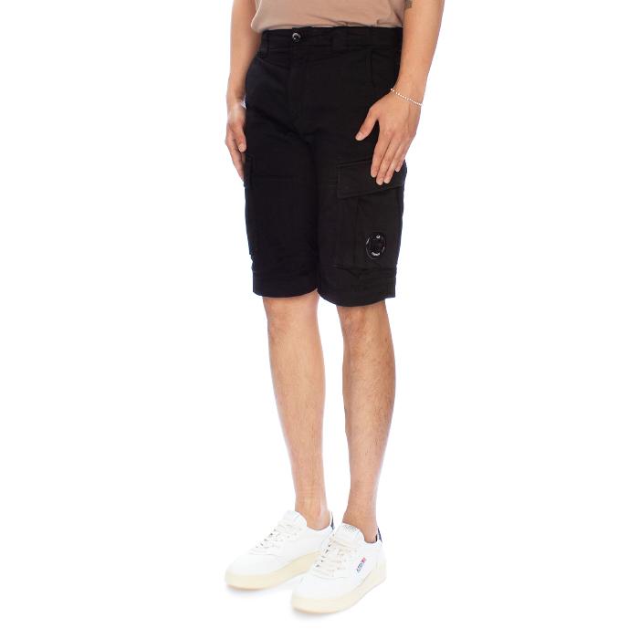 CP Company Stretch Satin Lens Cargo Shorts Black