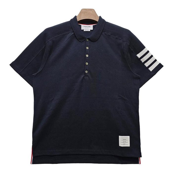 THOM BROWNE Diagonal Stripe Milano Cotton Polo Shirt Navy