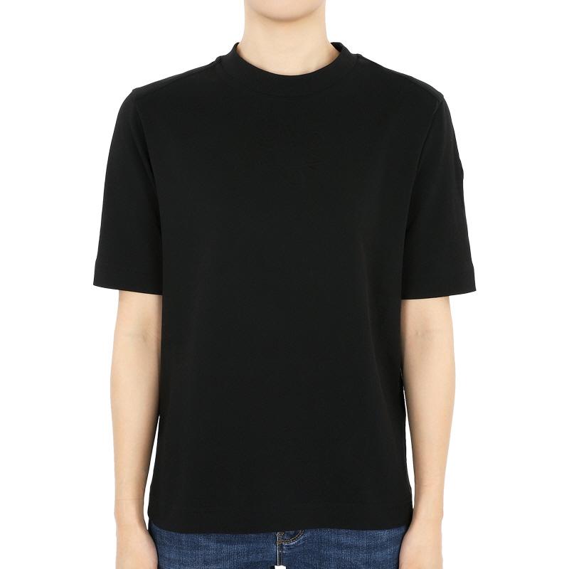 Moncler Women’s Black Round Neck Embossed Logo Short Sleeve T-Shirt