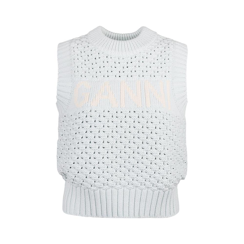 GANNI Women’s Logo Jacquard Crochet Knit Vest K2348 628