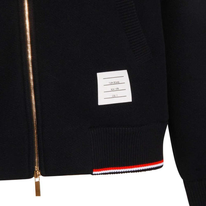 THOM BROWNE Loopback Navy Zip-Up Cardigan Unisex Knit
