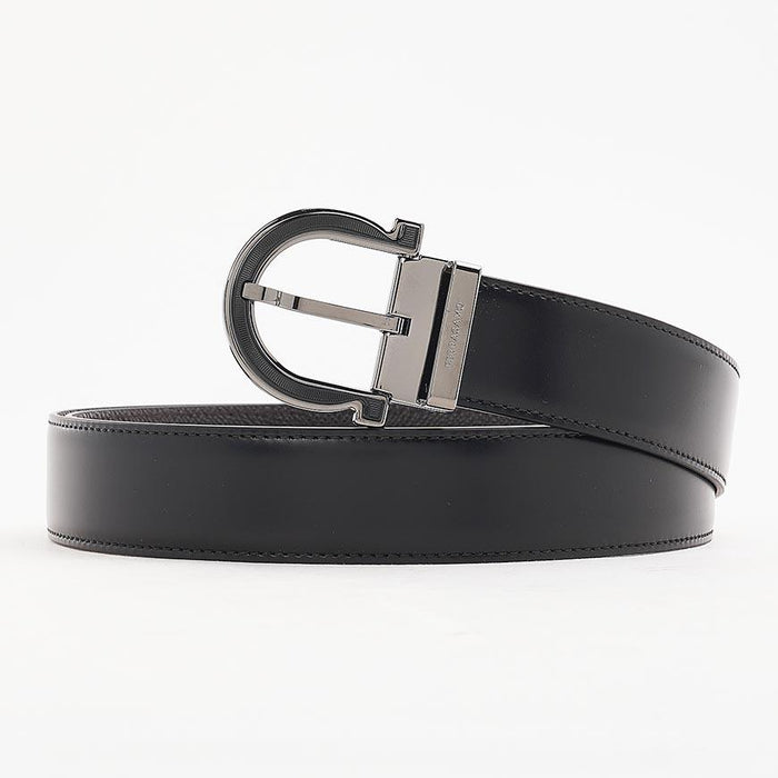 Ferragamo Men’s Reversible Gancini Leather Belt Black/Brown