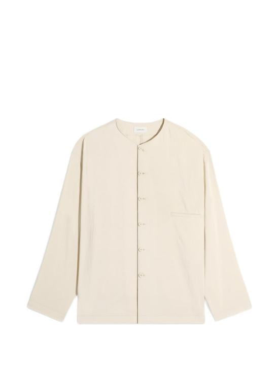 Lemaire Dry Silk V-Neck Long-Sleeve Shirt Oat Milk