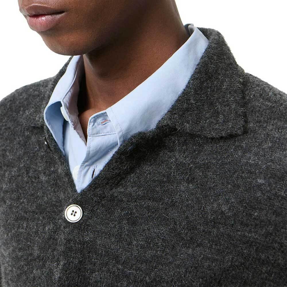 OUR LEGACY Charcoal Melange Fuzzy Alpaca Evening Polo Cardigan M2263 EC