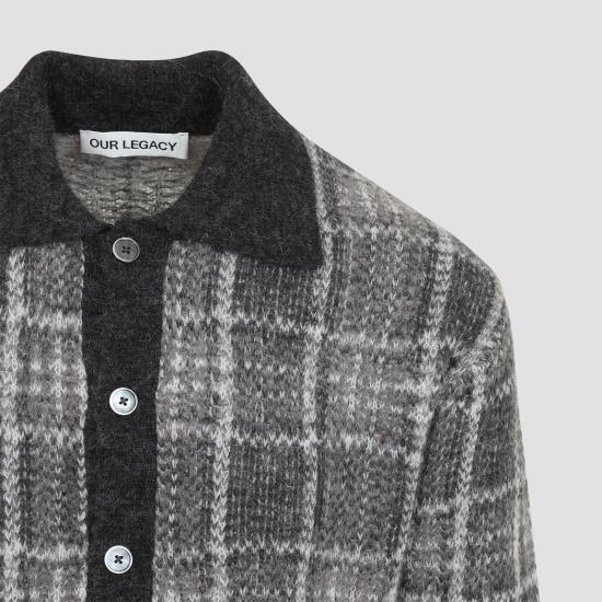 OUR LEGACY Alpaca Blend Grand Check Evening Polo Cardigan
