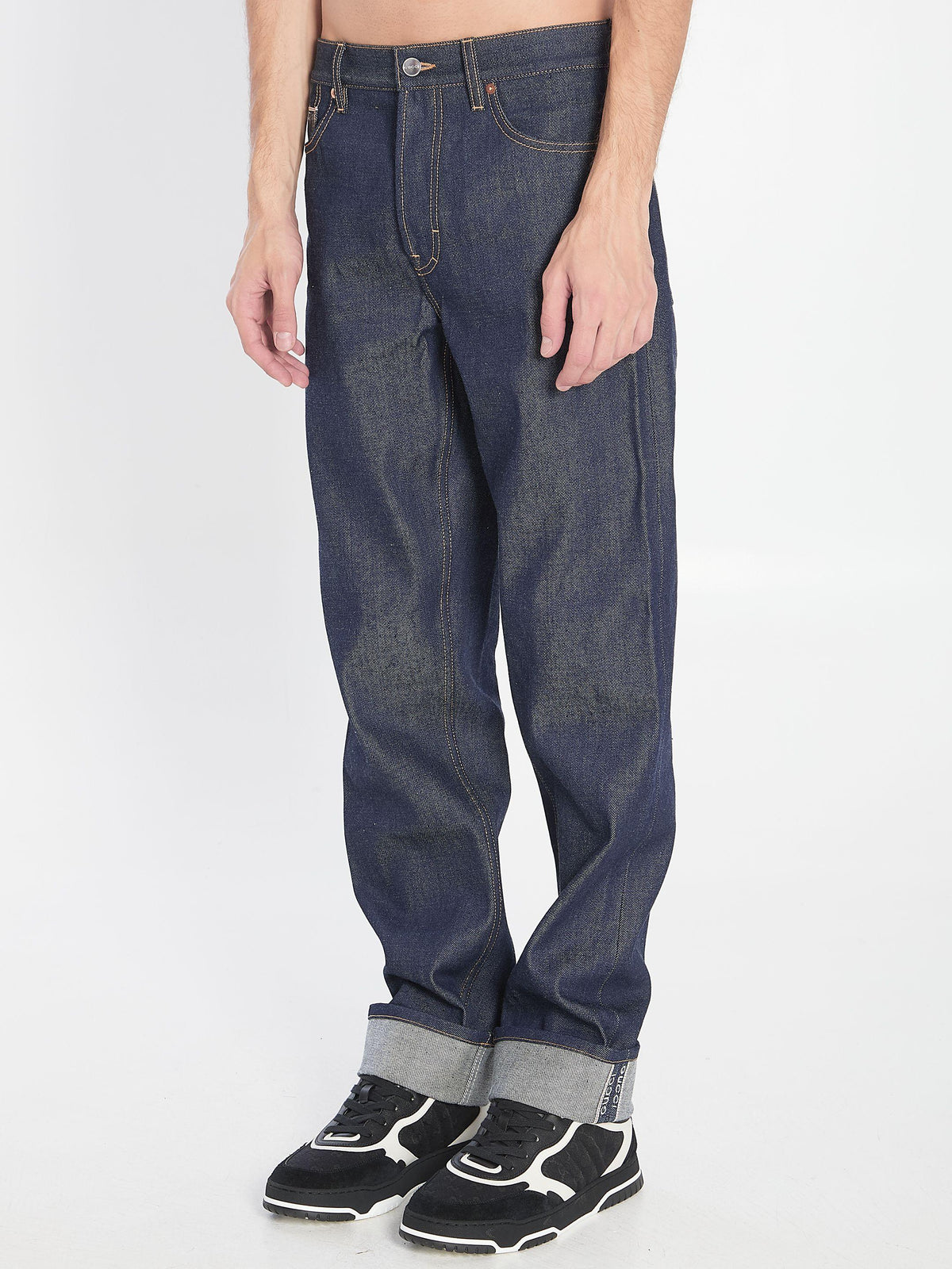 GUCCI Blue Distressed Straight-Leg Denim Jeans Men