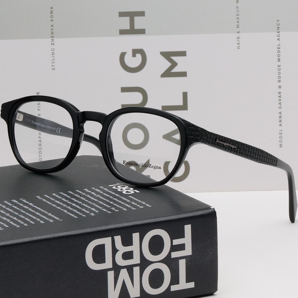 Zegna Black Acetate Rectangular Eyeglass Frames Unisex