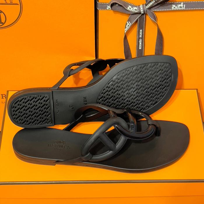 HERMES Egerie Jelly Shoes Black Sandals