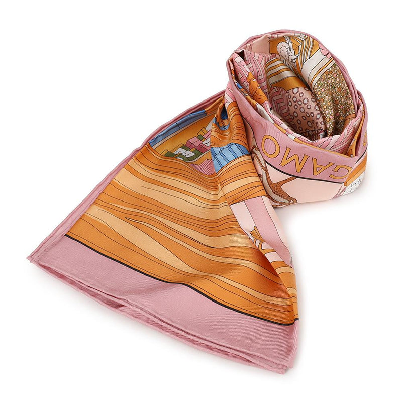Ferragamo Oggetti Print Silk Foulard Scarf Pink Orange 31 0174