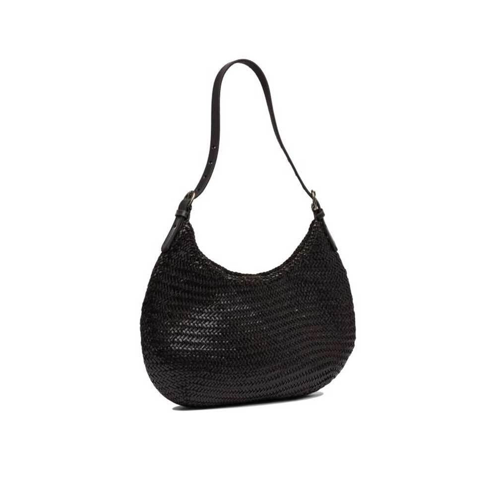 Dragon Diffusion Dark Brown Leather Woven Luna Mezza Tote Bag 8021 DARK BROWN