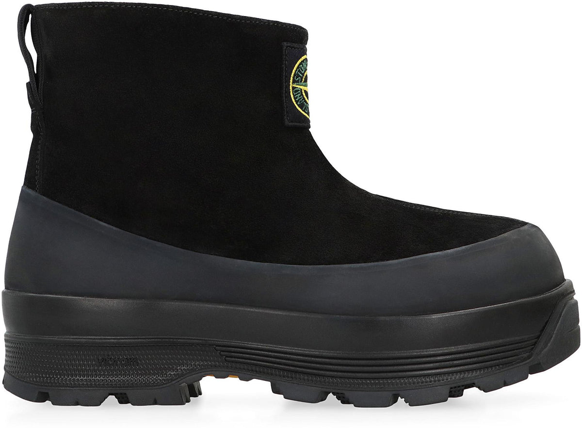 STONE ISLAND Black Leather Mid Boots