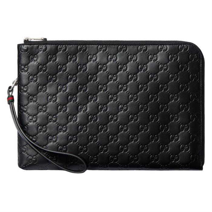 GUCCI GG Emblem Leather Clutch Black