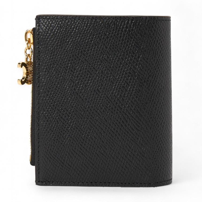 CELINE Triomphe Charm Small Bifold Wallet Black Leather Women