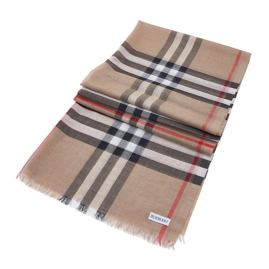 BURBERRY Women’s Check Wool Silk Scarf Green Gauze