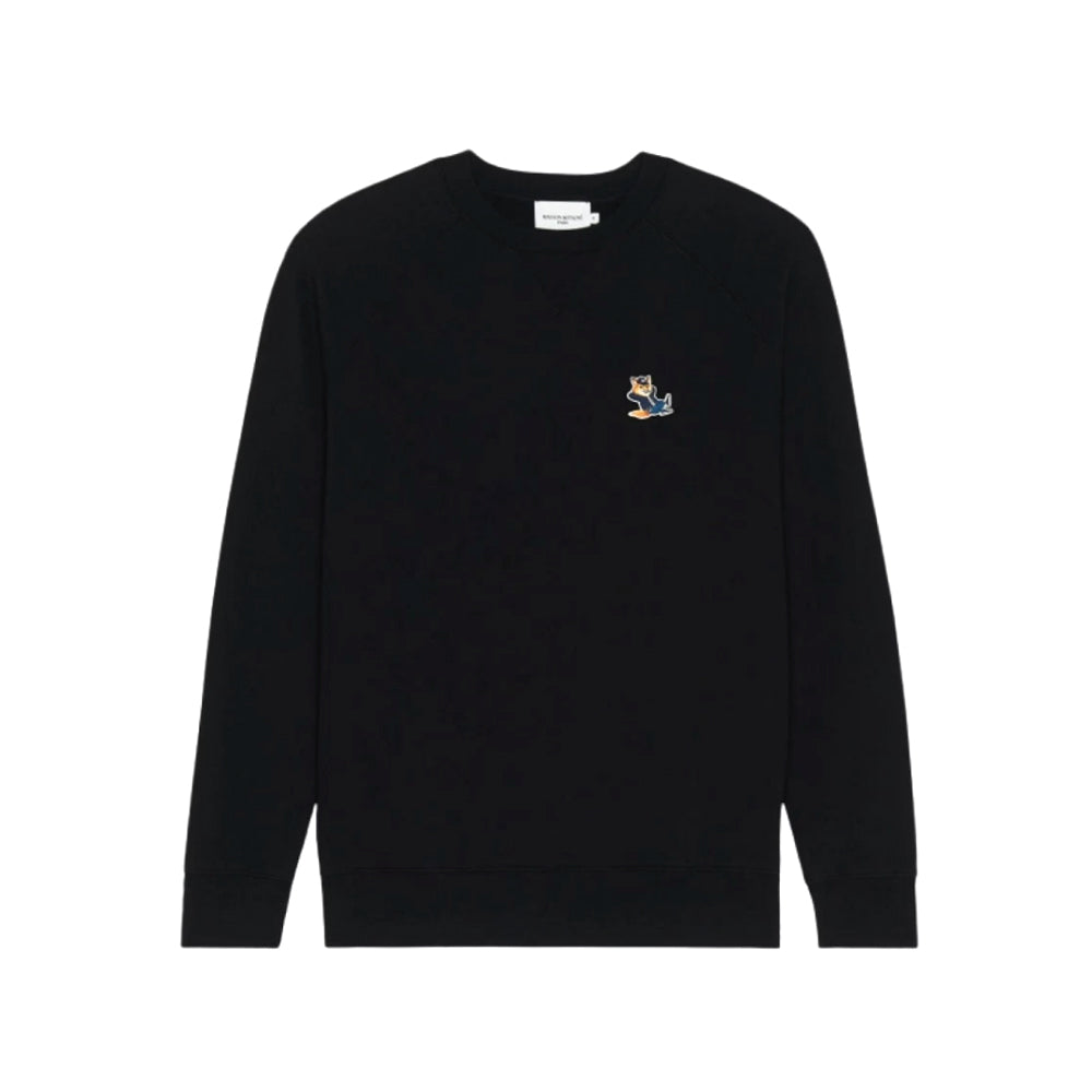 Maison Kitsune Men's Dressed Fox Head Patch Black Crewneck Sweatsh JM00317KM0001