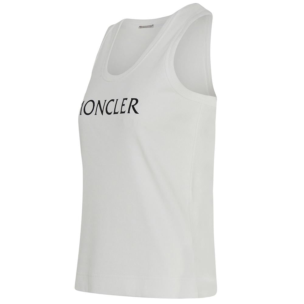 Moncler Logo Print Ribbed Tank Top White Cotton Women’s