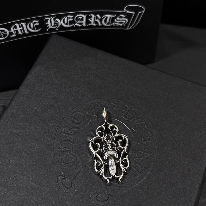 Chrome Hearts Vine Dagger Pendant Charm Necklace Unisex Silver