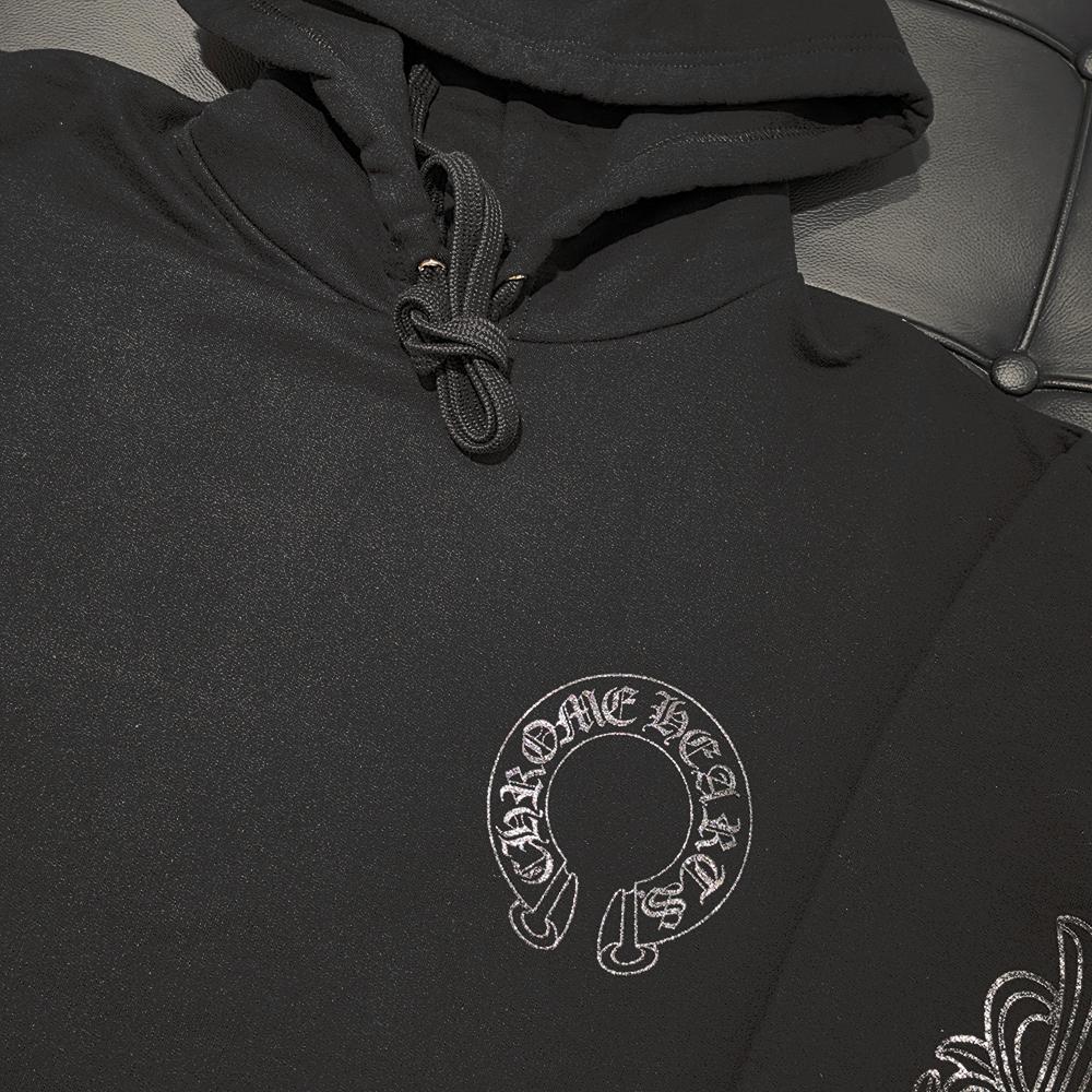 Chrome Hearts Black Glitter Horseshoe Floral Hoodie Unisex