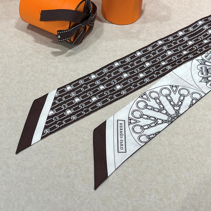 HERMES Silk Petit H Kaleidoscope Scarf White Brown