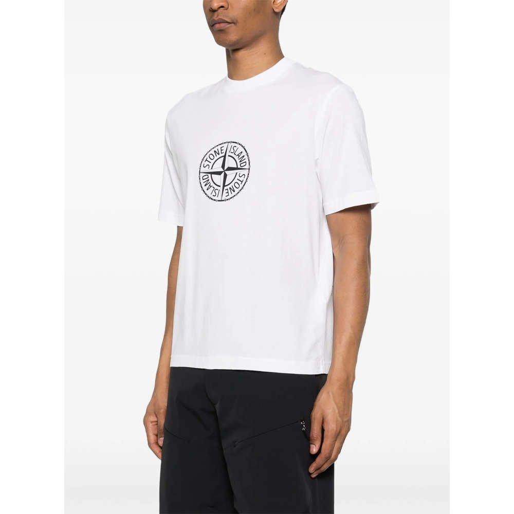 STONE ISLAND Logo Print White Short Sleeve T-Shirt Unisex