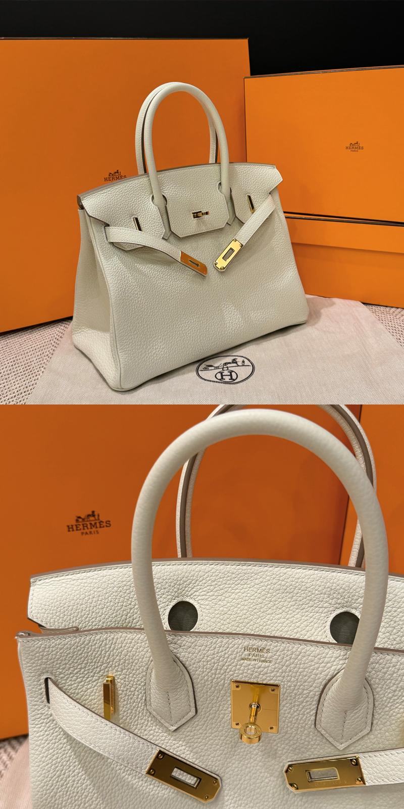 HERMES Togo Leather Birkin Bag Mushroom Color 30 Tote Unisex