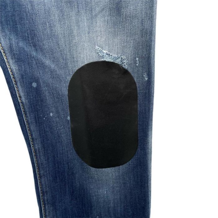Dsquared2 Men's Medium Wash Distressed Leather Patch Skater Jeans S74LB0805