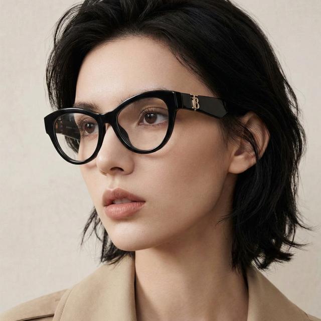 BURBERRY Round Black Acetate Logo-Detailed Asian Fit Eyeglasses BE2404F 3001